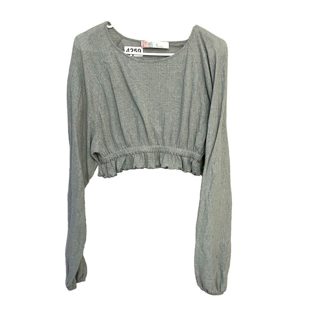 Free People Beach Light Green Cropped Shirt XS Womens Ribbed Boho Loungewear